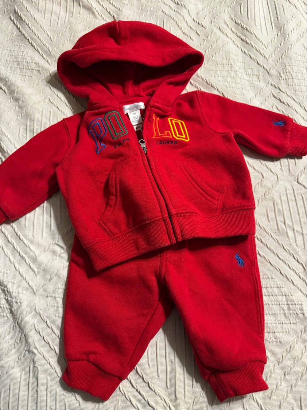Ralph Lauren Red Hooded Zip Sweatshirt & Pants Set
